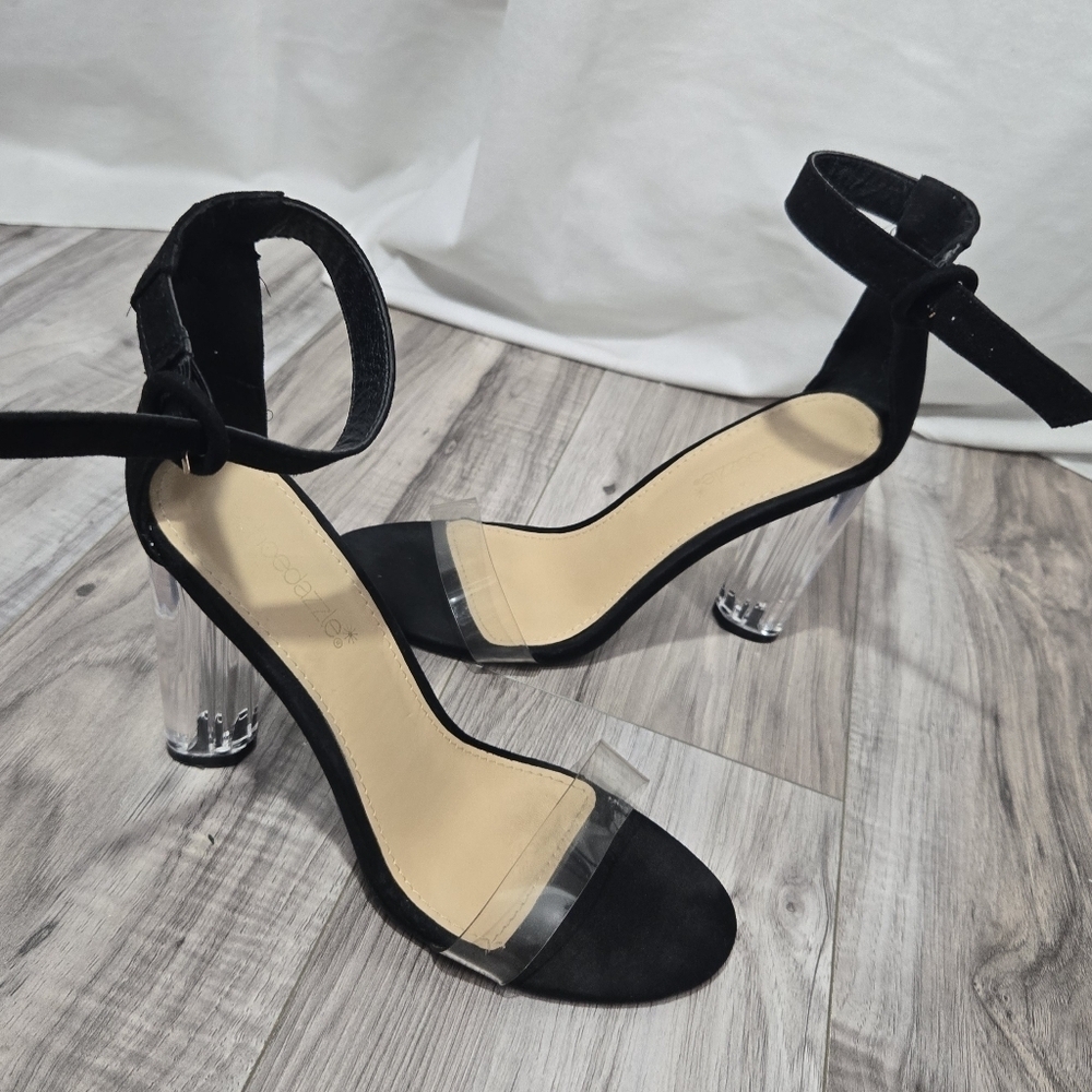 Shoe Dazzle Camden Black And Clear Platform Heels Sz 8